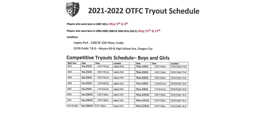 OTFC Tryout Dates